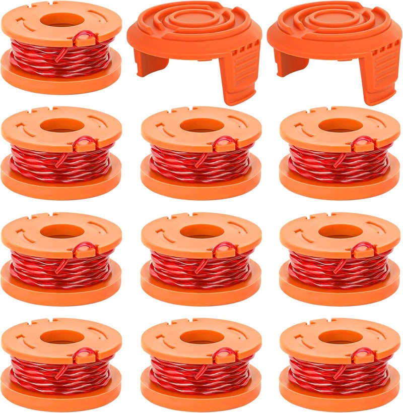 YMHB Trimmer Spool Line for Worx,12 Pack WA0010 Edger Spools Replacement for Worx, Trimmer Line Refills 0.065 inch for Worx, Suitable for Worx String Trimmers(10 Grass Trimmer Line, 2 Trimmer Cap) - Image 1